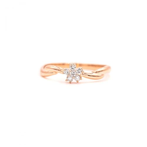 Elegant Flower Ring with Natural Diamond - Pink Gold