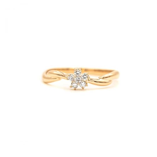 Elegant Flower Ring with Natural Diamond - Yellow Gold
