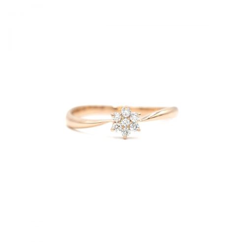 Elegant Flower Ring with Natural Diamond in Pink Gold