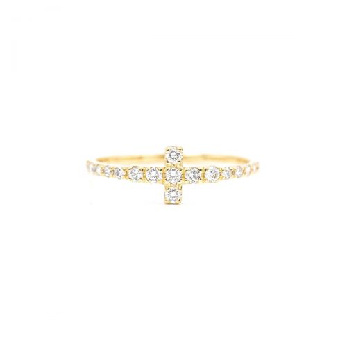 Ring with T Motif set in Natural Diamond - Yellow Gold