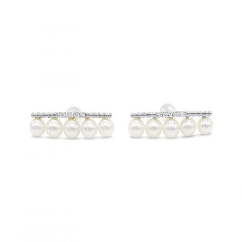 Pierce Earring with Japanese Akoya Pearl and Diamonds in White Gold K18