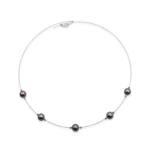 Japanese Akoya Grey Pearl Change Necklace in White Gold K18