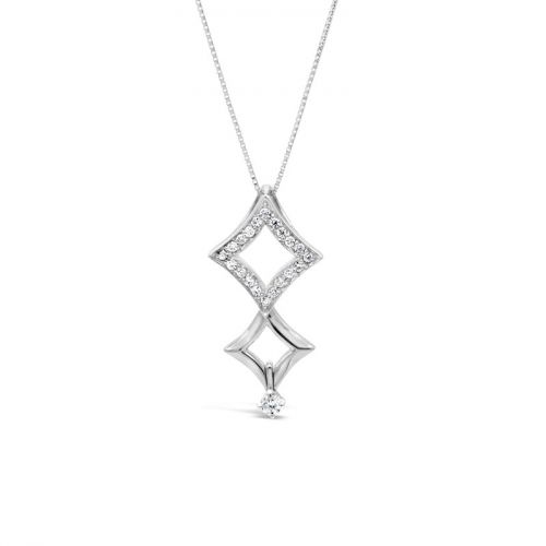 Two Way Diamond Pendant in White gold K18 With Adjustable Chain