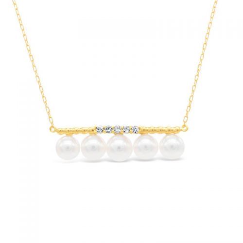 Diamond Pendant in Yellow Gold K18 with Japanese Akoya Pearl