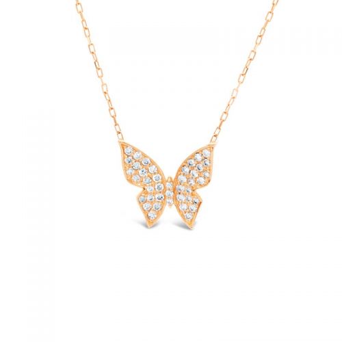 Diamond Butterfly Pendant in Pink Gold K18
