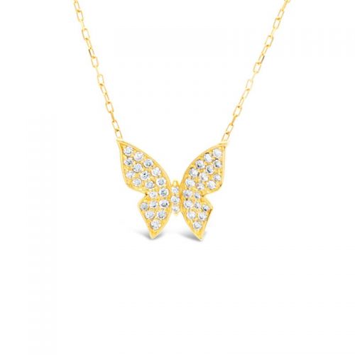 Diamond butterfly Pendant in Yellow Gold K18