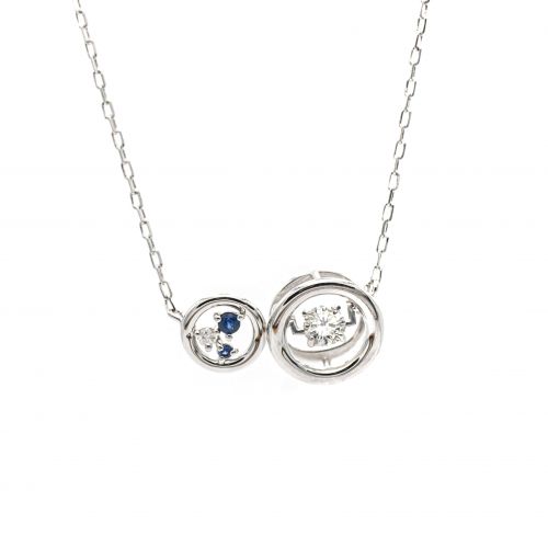 Swing Diamond,Sapphire & Pearl Pendant in White Gold k18
