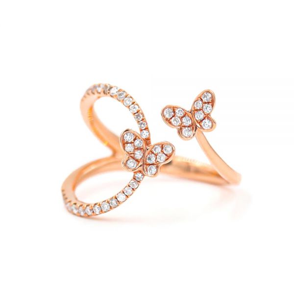 Butterfly Diamond Ring in Pink Gold K18 