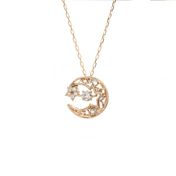 Swing Diamond Pendant Pink Gold k18 Moon & Star Design.